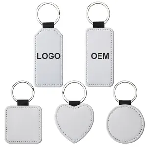 주문품 까만 장방형 열전달 열쇠 고리 승화 공백 PU 가죽 Keychains