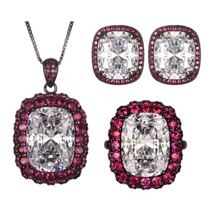 High End Eco-friendly Copper Black Gold Plated 12*16mm White Zircon High Quality Jewelry Necklace <b>Set</b> for Premium Daily Elegant - Product Image 1