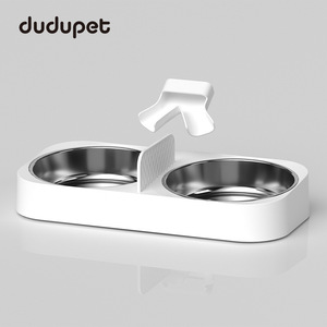Comedero doble de acero inoxidable Dudupet, forma ovalada, desmontable, antideslizante, fácil de limpiar, apto para alimentos, para perros y gatos - Product Image 5