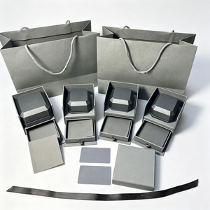Luxury Gray <b>Jewelry</b> <b>Box</b> Set With Led Light <b>Drawer</b> Storage For Necklace Ring <b>Jewelry</b> Packaging Gift Bag Included - Product Image 2