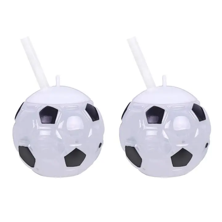 Pafu Football Theme Party Supplies 4 inch White Translucent Cups with Straws 20 OZ Plastic Soccer Shaped Drinking Cups