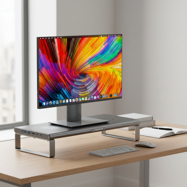 Yiccosun New Desk Monitor Riser Stand Aluminum Laptop Support USB Ports 90 Degrees Strong Stability Plastic Silicone 32 Inches