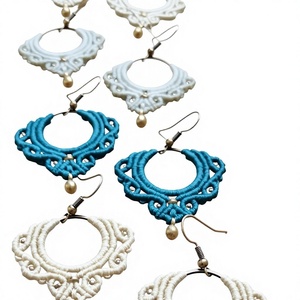 Pendientes Colgantes de Macramé Vintage de Excelente Calidad, con Cuentas de Latón y Baño de Plata, Hechos a Mano, con Cordón, para Compromiso, IGI - Product Image 1