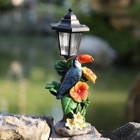Nouveaux Ornements Lumineux Solaires en Résine Flamant Rose et Toucan pour Jardin, Artisanat Semi-Artisanal Transfrontalier