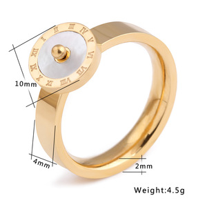 Bagues tendance pour femmes, 10 mm, en acier inoxydable, design boussole à chiffres romains, forme géométrique blanche et noire, bijoux cadeau - Product Image 2