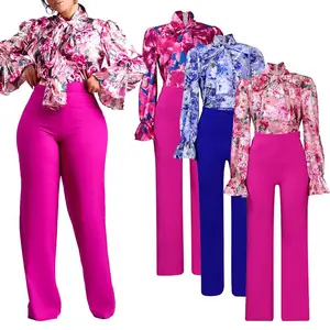 Модная женская рубашка и брюки 2024 с цветочным принтом, комплект одежды в африканском стиле LDTP-006