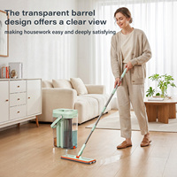 Ensemble seau et essoreur Homettler transparent avec séparation eau propre/eau sale et tampons de serpillière réutilisables pour sols secs/humides