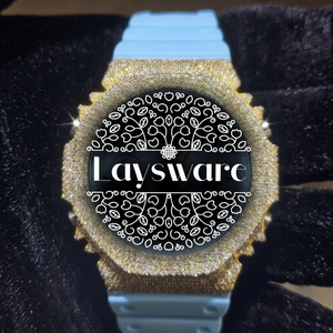 Montre Laysware de luxe avec diamants Moissanite VVS, boîtier en strass, bracelet en silicone bleu clair, montre unisexe Hip Hop, cadeau - Product Image 5