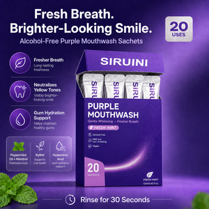 Enjuague Bucal Morado de Marca Privada, 20 Sobres, <span class=keywords><strong>Corrector</strong></span> de <span class=keywords><strong>Color</strong></span> <span class=keywords><strong>V34</strong></span> para Blanquear los Dientes Amarillos, Sin Alcohol, Enjuague Bucal Morado de Viaje - Product Image 1