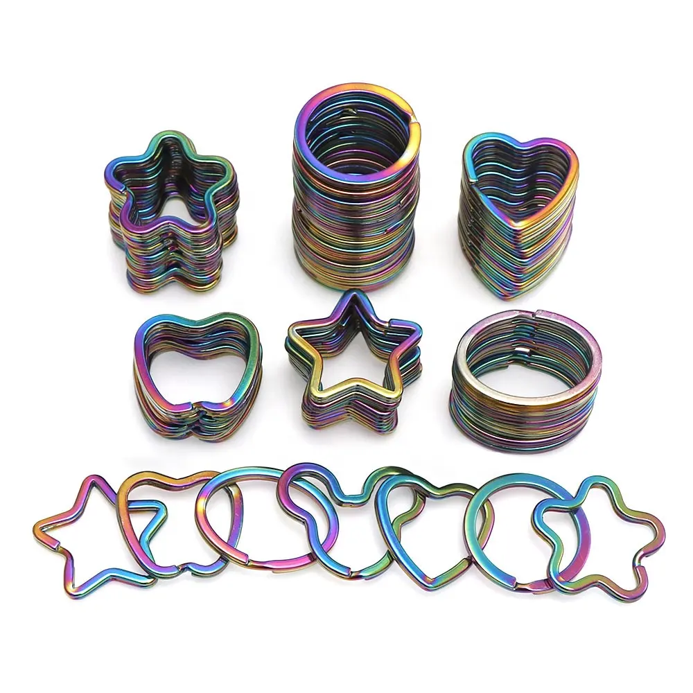 Commercio all'ingrosso fancy arcobaleno di colore forma di stella in metallo appartamento split anello chiave per la chiave della catena