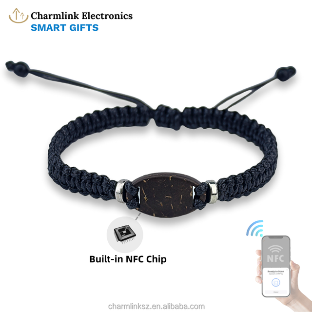 Classic Adjustable 13.56MHz RFID NFC Coconut Shell  Bracelet OEM/ODM NFC Wristband Smart Gift