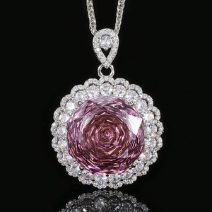 Ensemble collier et boucles d'oreilles en cuivre écologique, motif fleurs en zircon cubique rose taillé en forme de rose, 18 mm, pour femmes, vente en gros - Product Image 4