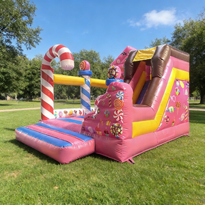 Château gonflable commercial avec toboggan, motif sucette bonbon, pour enfants, idéal pour la location événementielle - Product Image 4