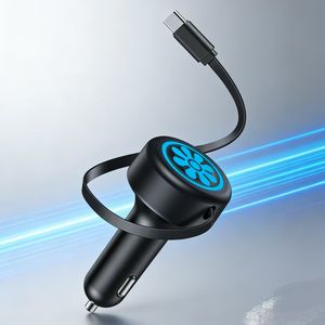 Chargeur rapide pour téléphone, accessoires téléphoniques, best-seller, adaptateur de voyage universel, chargeur de voiture 60W 2 en 1 rétractable, éclairage LED - Product Image 6