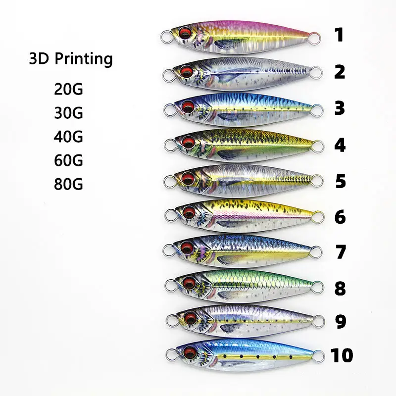 3D Print Metal Jig 20g 40g 60g 80g Sinking lure Shore Casting Jigging Lead Fish Sea Fishing Luminous jigs Hard Bait