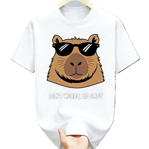 T-Shirt Divertente con Capibara 'Don't Worry Be Capy', Maglietta Oversize in Cotone a Maniche Corte, Streetwear Casual - Product Image 5