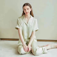 Ensemble de pyjama en satin 100 % soie teintée, élégant et luxueux, à manches courtes, décontracté, doux, pour femme, été, automne, printemps, avec élastique