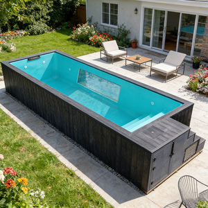 Piscina de lujo de madera para el hogar, spa prefabricado para patio trasero, jacuzzi exterior de 20 pies x 40 pies, estructura de fibra de vidrio, piscina sobre suelo en contenedor. - Product Image 1