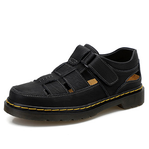 Sandales d'extérieur décontractées pour hommes en cuir véritable, motif uni, antidérapantes, durables, à enfiler, avec semelle extérieure en tendons de bœuf, pour l'été - Product Image 2