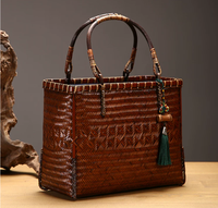 Tas Tote Wanita Kapasitas Besar Ramah Lingkungan dengan Rumbai Bambu Anyaman Tangan Vintage