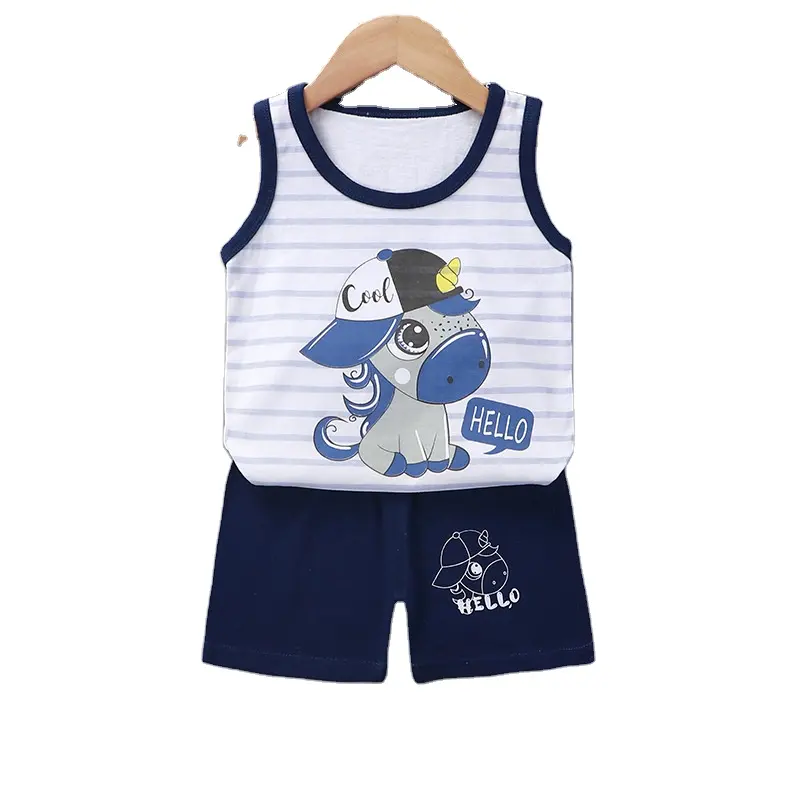 नई सर्वश्रेष्ठ बेचना ग्रीष्मकालीन डिजाइन नवजात प्यारा शिशुओं के लिए सेट प्रिंट बिना आस्तीन बच्चा लड़का सूट कपास शॉर्ट्स/toddlers के वस्त्र सेट