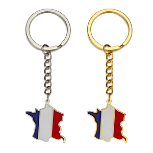 Fabricant de porte-clés en acier inoxydable émaillé avec drapeau de la République française porte-clés en plaqué or 18 carats avec breloque <span class=keywords><strong>carte</strong></span> de la <span class=keywords><strong>France</strong></span> porte-clés - Product Image 1