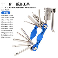 JOHORSE Herramienta Multiusos para Bicicleta 11 en 1, de Metal Colorido, para Bicicletas de Montaña y Carretera, con Rompecadenas Curvo, Plegable y Portátil, Juego de Mantenimiento