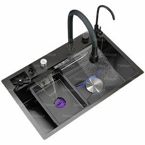 Fregadero de acero inoxidable de cocina multifuncional moderno negro 7546 con purificador de agua de <span class=keywords><strong>doble</strong></span> <span class=keywords><strong>grifo</strong></span> y arandela de taza para hotel - Product Image 1