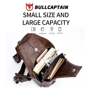 Bolso de Pecho BULLCAPTAIN para Hombre, de Cuero Genuino, Bandolera con Correa Ajustable, de Alta Calidad, con Bolsillo para Teléfono Celular - Product Image 3