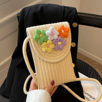 Sac bandoulière en toile tissé à la main, motif armure, motif floral, pour téléphone et monnaie, idéal pour les vacances à la plage