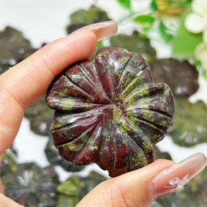 Wholesale Crystal Crafts Handmade Carving Lucky Pendant Dragon Blood Stone Five-petaled Flowers For Gift