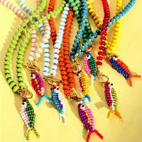 Collier Bohème en Perles de Rocaille Fait Main, Tressé, Multicolore, avec Breloque en Résine, Empilable, Tendance pour Femme