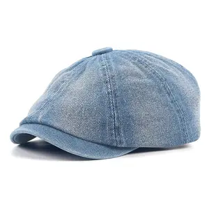 Washed Cotton Denim Beret Hat Men Women Peaky Jeans Newsboy Flat Caps Octagonal Hats