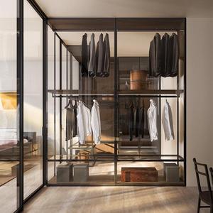 Meubles de chambre minimalistes ouvert promenade dans le placard organisateur personnalisation moderne montage mural placard verre porte coulissante armoire - Product Image 4