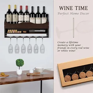 Portabottiglie da parete in vetro montato portabottiglie natalizio in bambù - Product Image 3