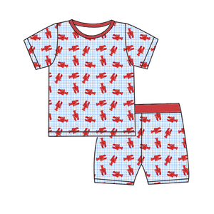 Ensemble de pyjamas en bambou à motifs de dessins animés, prêt à être expédié, vente chaude, vêtements pour bébés, imprimé occidental, manches courtes, <span class=keywords><strong>tenue</strong></span> en deux pièces - Product Image 2