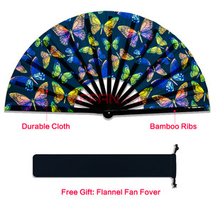 Abanico de bambú para mujer, abanico de mariposa grande, reflectante UV, para fiesta, Rave, plegable, de mano, para baile - Product Image 2