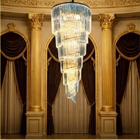 Lustre de luxe en cristal, lampe à cascade longue pour escalier, lustre suspendu sur mesure pour duplex, manoir, salon