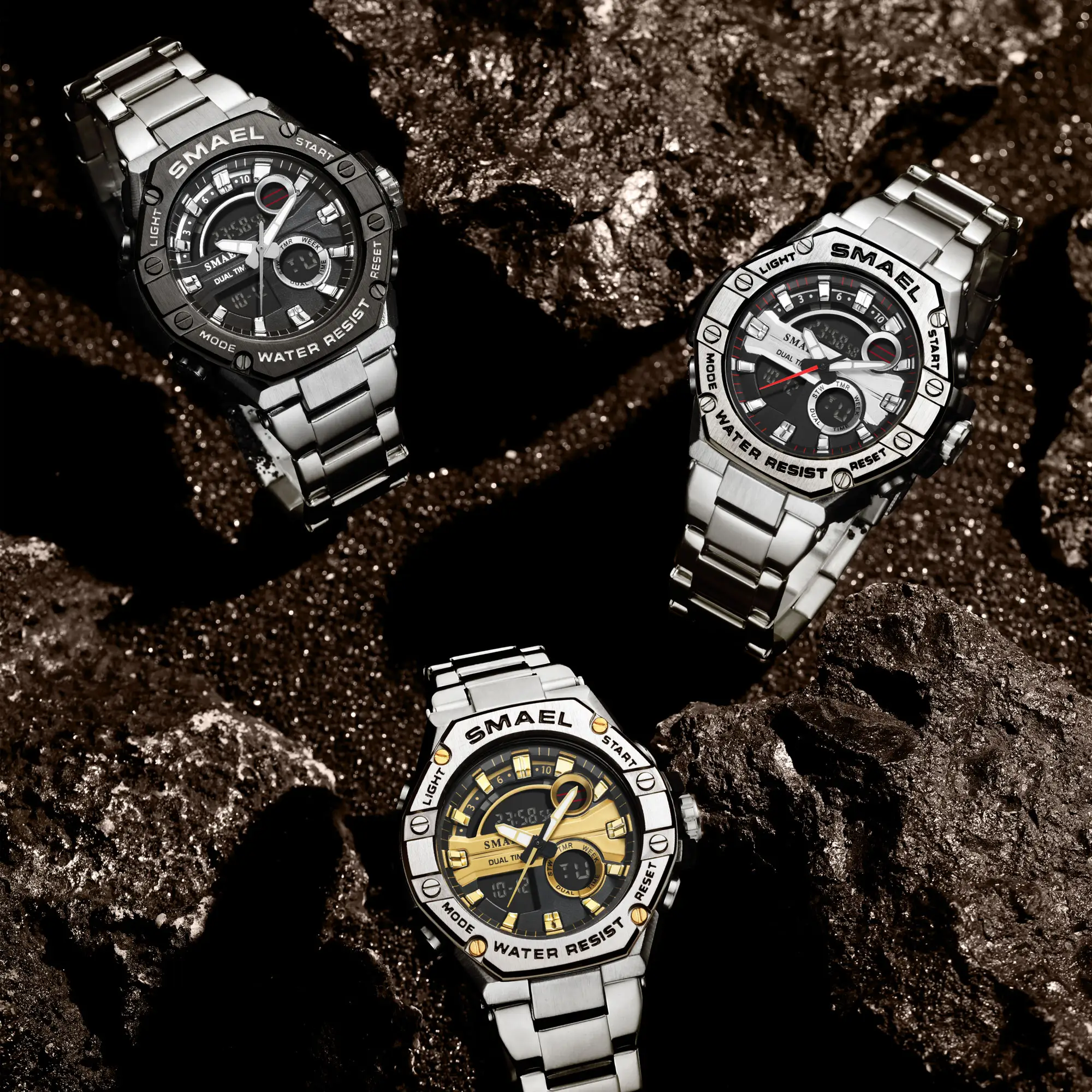 Neuankömmling SMAEL relojes de hombre analoge digitale Business goldene Uhr Marmelade Tangan Edelstahl Uhren