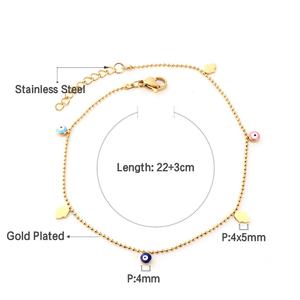 Tobillera de cadena chapada en oro con ojos y hojas de acero inoxidable para mujer - Product Image 6