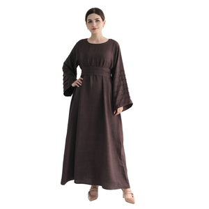 Dubai Oriente Medio Turkiye suelto grande elegante vestido musulmán mujeres estilo Simple Abaya modesto <span class=keywords><strong>Catan</strong></span> bata con cinturón Maxi vestido - Product Image 1