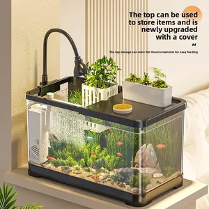 <span class=keywords><strong>Acuario</strong></span> <span class=keywords><strong>de</strong></span> Sobremesa Cuadrado Moderno <span class=keywords><strong>de</strong></span> 5W con Tapa <span class=keywords><strong>de</strong></span> Plástico, Fondo Transparente, Filtración y Marco Negro <span class=keywords><strong>para</strong></span> <span class=keywords><strong>Peces</strong></span> Dorados, Camarones y Tortugas - Product Image 4