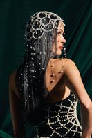 Serre-tête en maille de perles de style européen et américain, fait main, tendance, pour mariée, avec pompon, pour femme