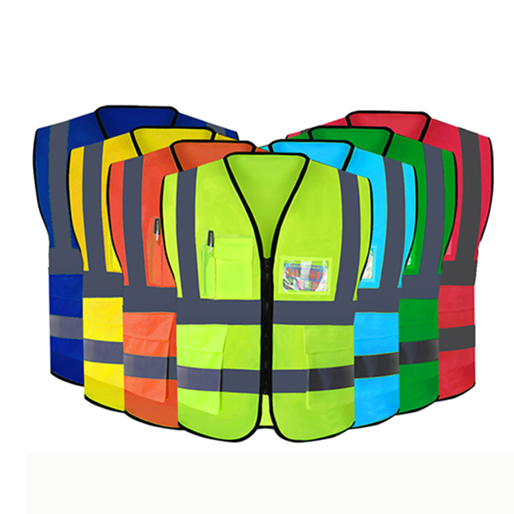 Factory Custom Logo Zipper Work High Visibility Reflective Strips Construction Traffic Vest Hi Viz Safety Vest with Pockets
