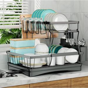 Rack à vaisselle en acier inoxydable double couche <span class=keywords><strong>pour</strong></span> verres à vin Baguettes Couteau Fourchette en boîte Rack de <span class=keywords><strong>cuisine</strong></span> Drain <span class=keywords><strong>pour</strong></span> assiettes collantes - Product Image 1