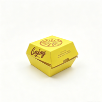 Caja para Hamburguesas Desechable, Ecológica, Biodegradable y Reciclable, Resistente al Agua, Autoarmable, de Cartón de Grado Alimenticio, con Logotipo Personalizable