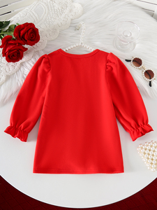 Красное платье принцессы для девочек с длинными рукавами и французским бантом, из мягкой, приятной для кожи и комфортной ткани, для маленьких девочек - Product Image 2