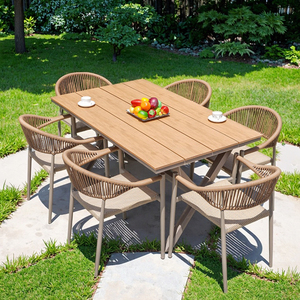 Venta al por mayor de aleación de aluminio muebles de jardín al aire libre mesa y sillas conjuntos <span class=keywords><strong>Patio</strong></span> cuerda sillas tejidas restaurante <span class=keywords><strong>sillones</strong></span> redondos - Product Image 1