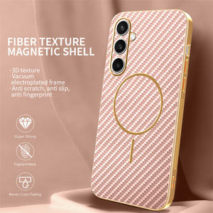 Housse magnétique de luxe avec cadre chromé et texture en fibre de carbone pour Samsung S26 Ultra/S26 Edge/Note 20/20Ultra/S25FE/A56/A35 - Product Image 2