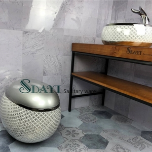 SDAYI <span class=keywords><strong>Vintage</strong></span> estilo Popular baño Europeo forma de huevo redondo P-trap Bowl artículos sanitarios lavado montado en la pared <span class=keywords><strong>inodoro</strong></span> - Product Image 2